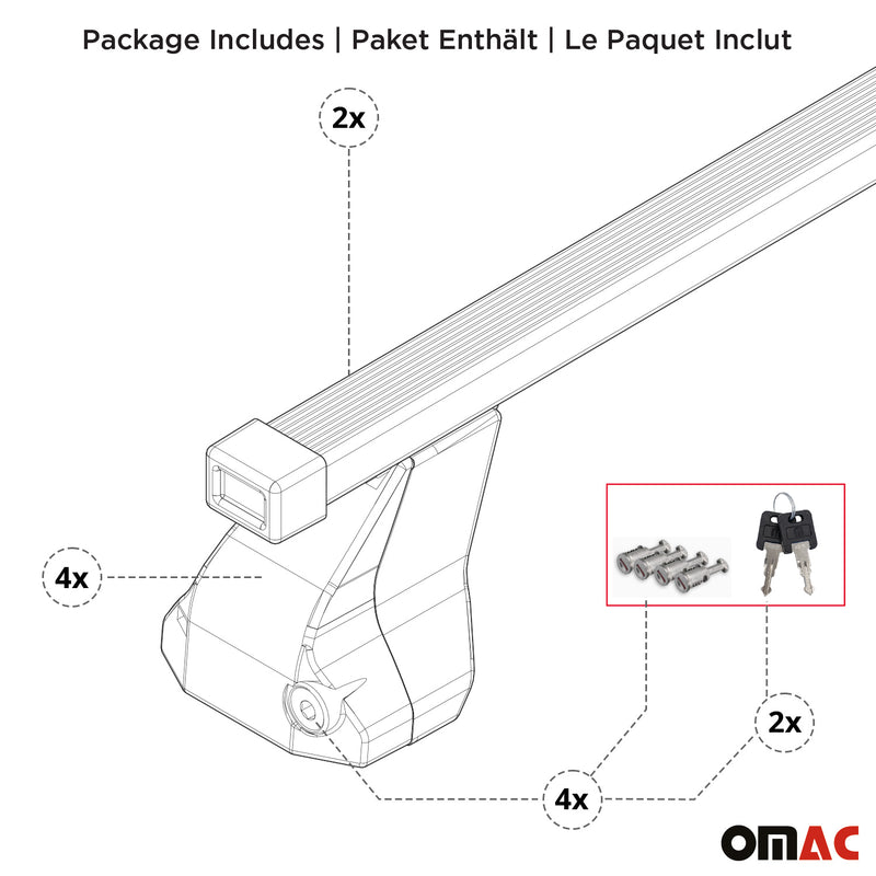 Barres transversales Menabo pour BMW Série 3 E90 E91 E92 2004-13 Acier Gris