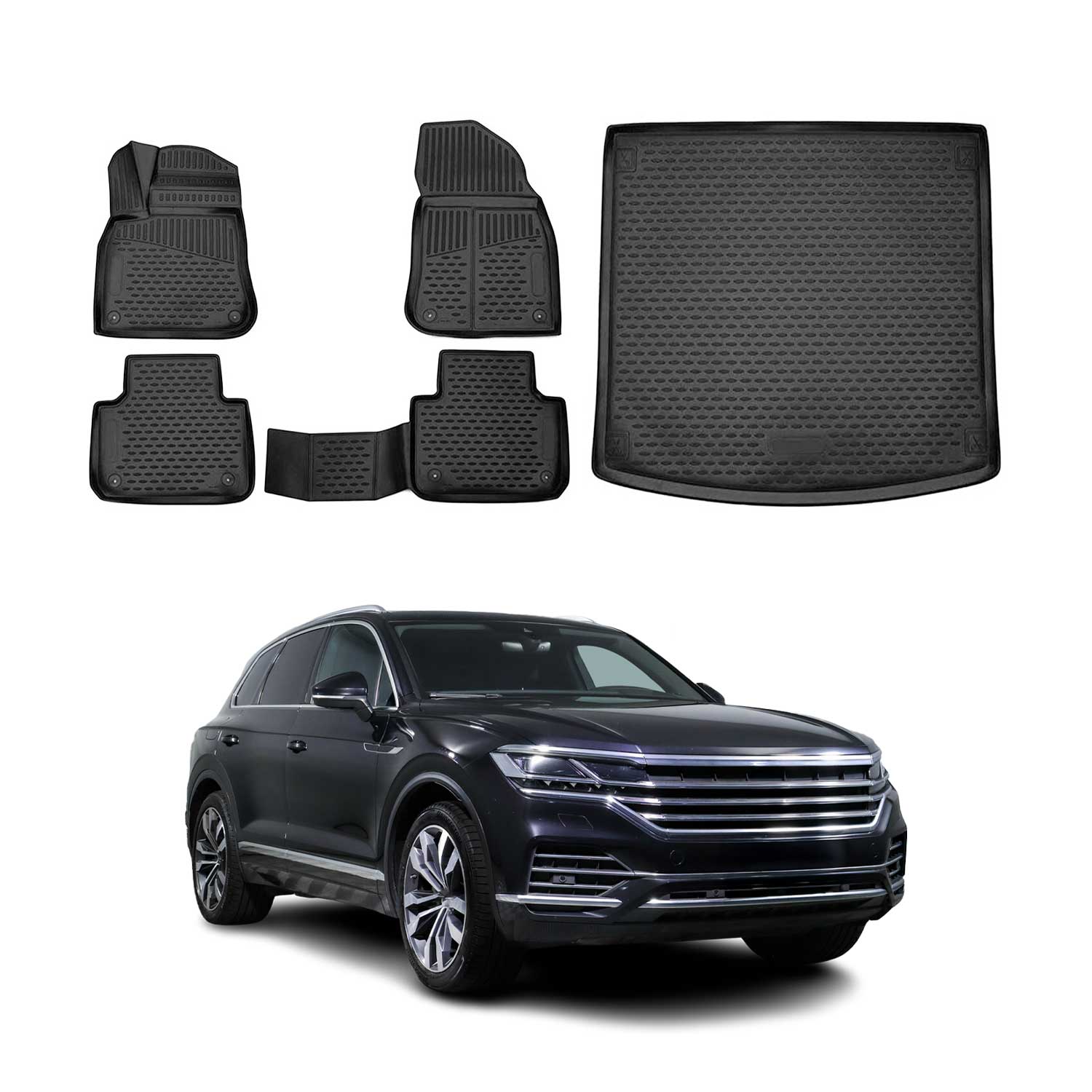 Kit Tapis de sol et coffre pour VW Touareg 2018-2026 en Caoutchouc TPE Noir