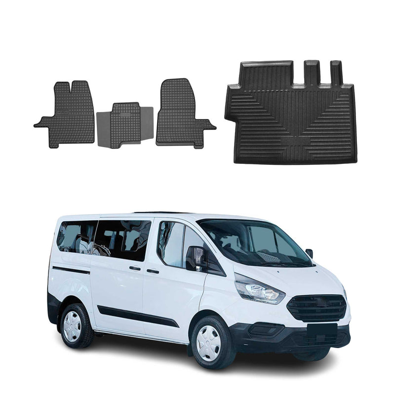 Kit Tapis de sol et coffre pour Ford Tourneo Custom 2012-2024 TPE Noir