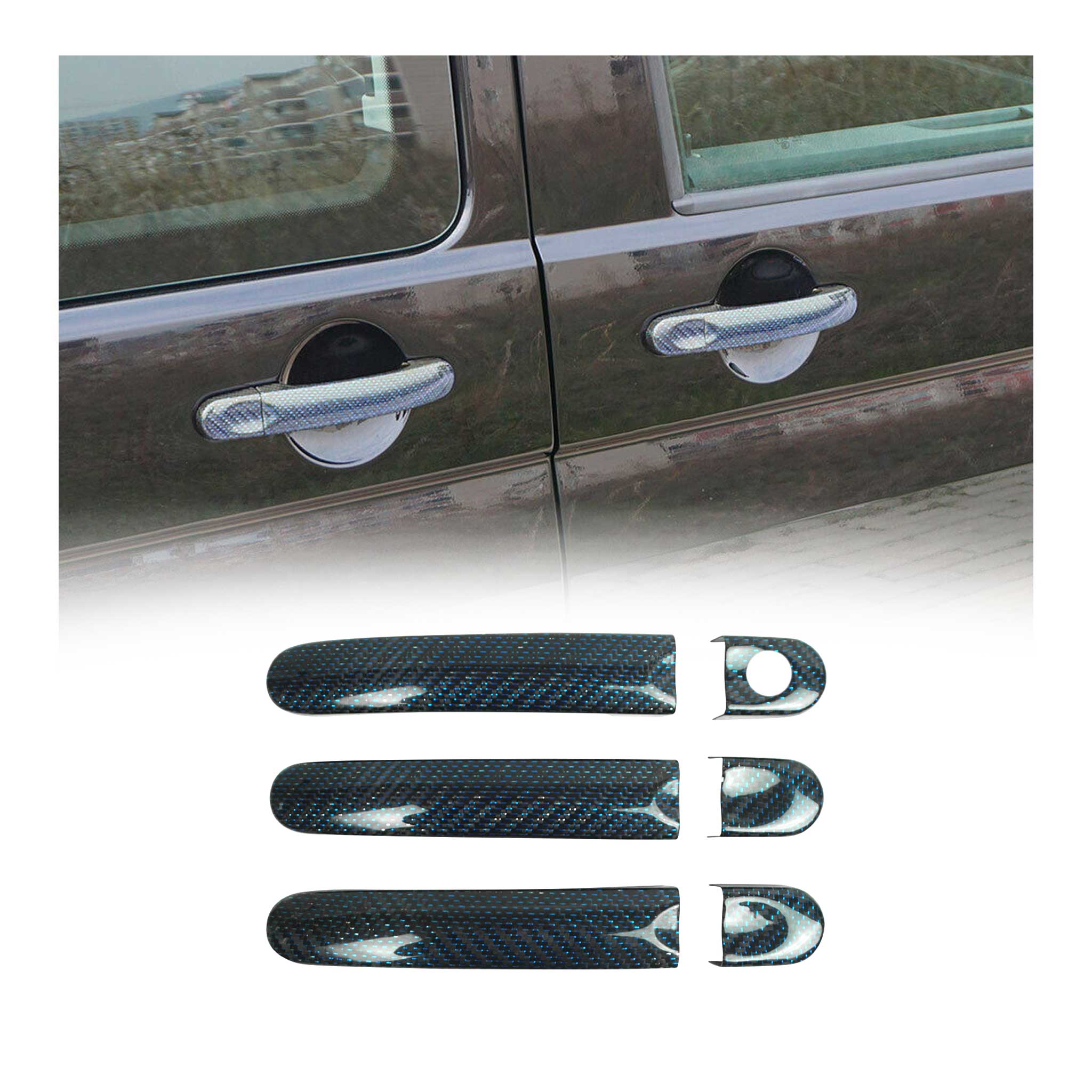 Couverture Poignée de porte pour VW Caravelle T5 2003-15 3Portes H1 carbone bleu