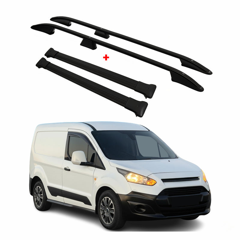 Kit Barres de toit pour Ford Connect 2014-2024 Alu Noir L1 Empattement Court 4x
