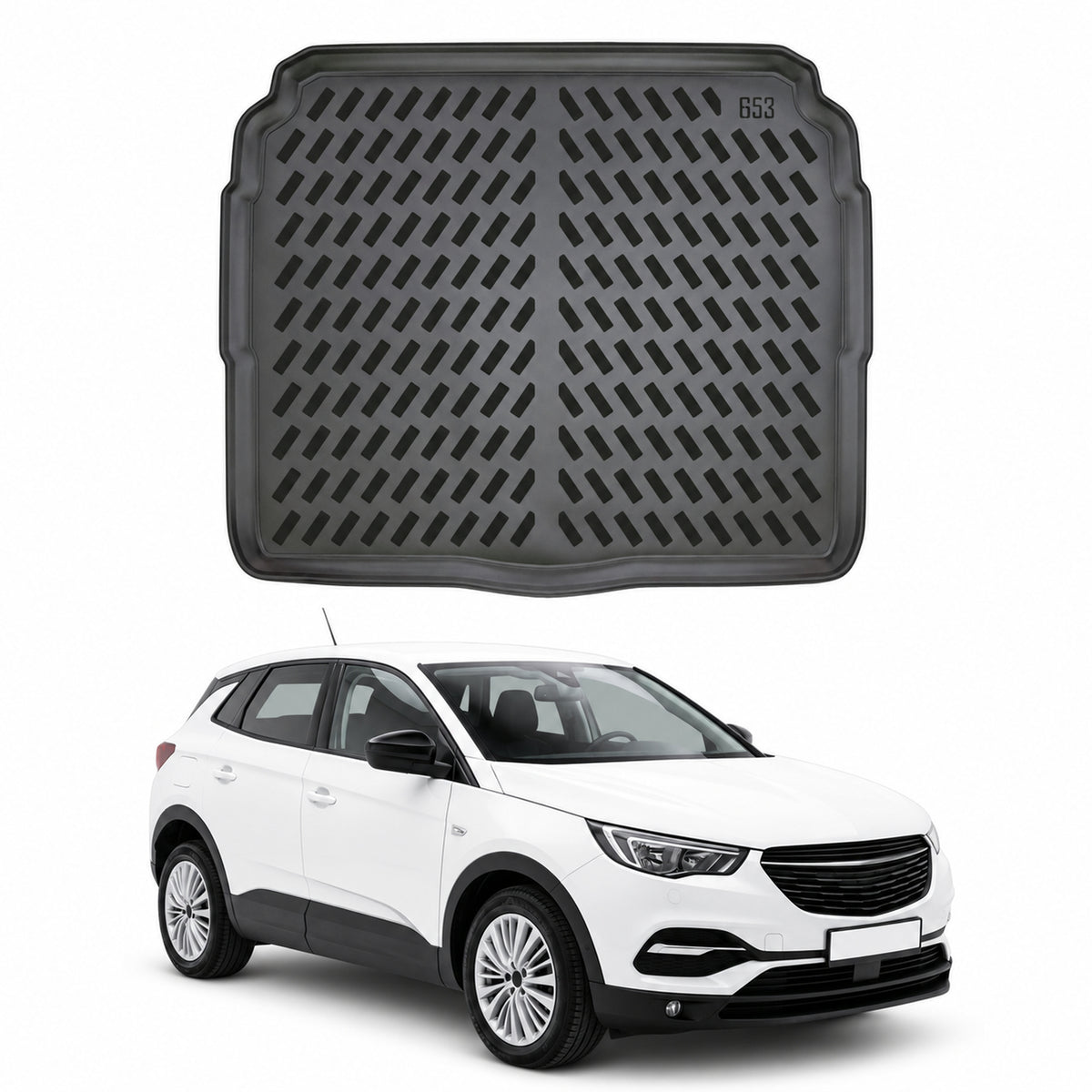 Tapis de coffre Inférieur pour Opel Grandland 2017-2024 Noir 3D en TPE