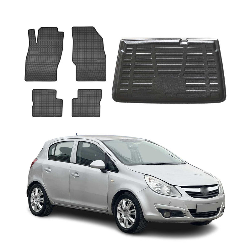 Kit Tapis de sol et coffre pour Opel Corsa D 2006-2014 TPE Noir