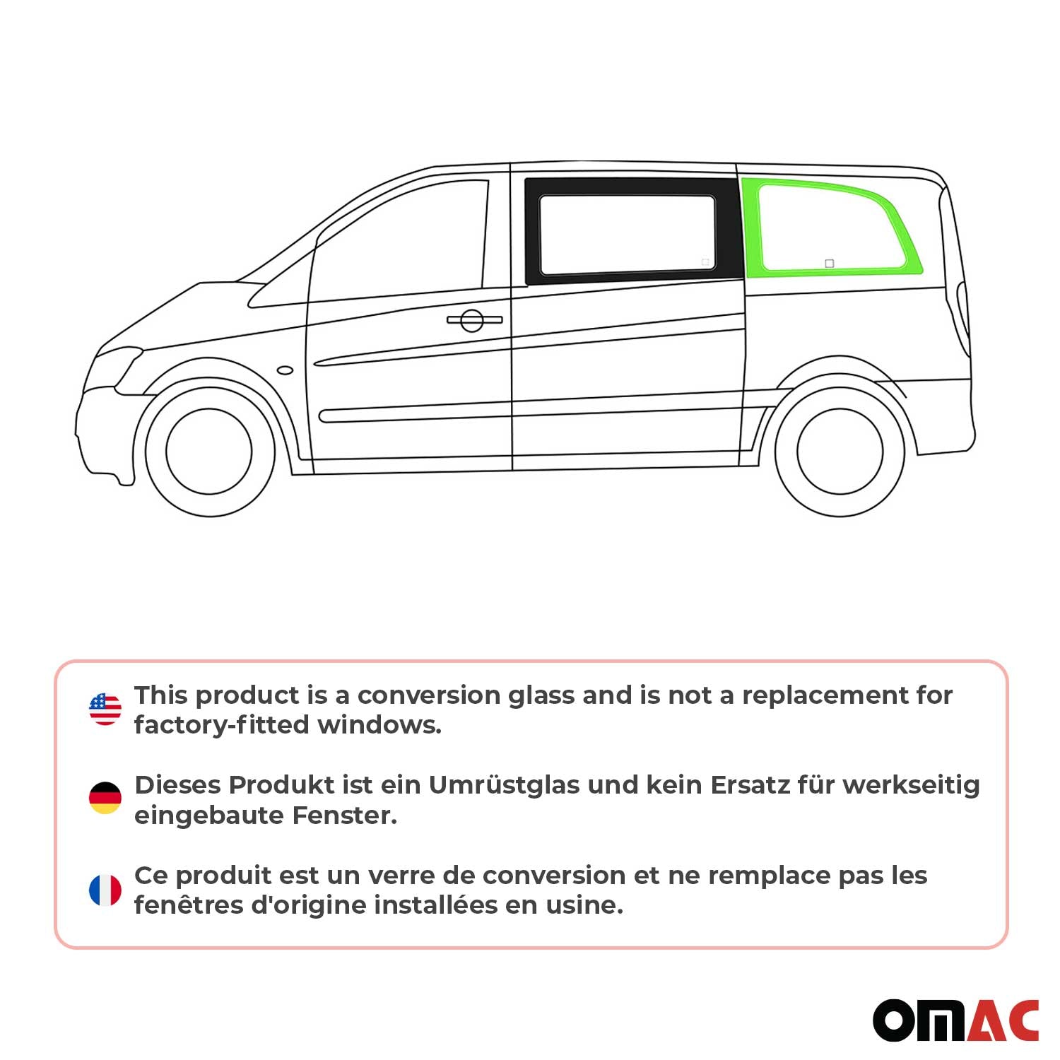 Vitre de Porte pour Mercedes Vito W639 2003-2014 L1 Arrière Gauche Verre fixe
