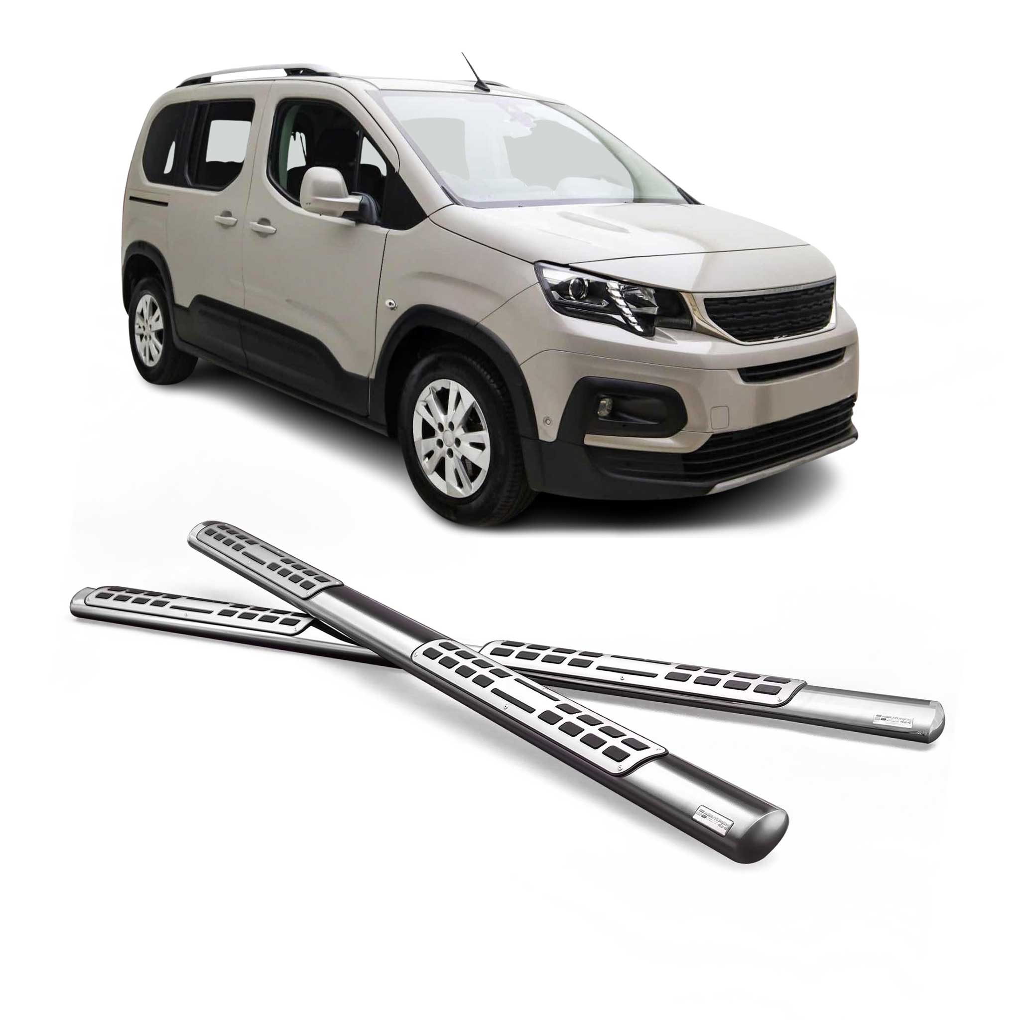 Marchepieds Latéraux pour Peugeot Rifter 2018-2026 Acier Inoxydable Argent