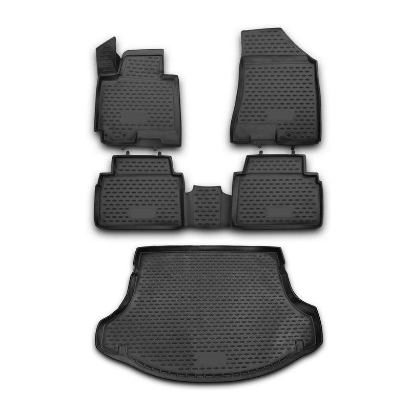 Kit Tapis de sol et coffre pour Kia Sportage 2010-2016 en Caoutchouc TPE Noir