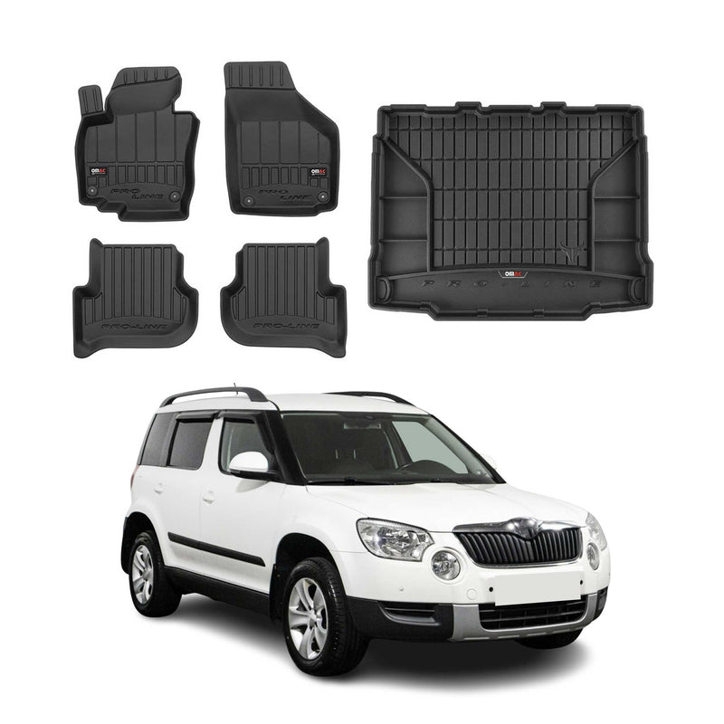 Kit Tapis de Sol et Coffre pour Skoda Yeti 2009-2017 TPE Noir