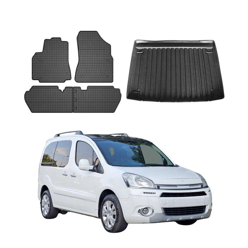 Kit Tapis de sol et coffre pour Citroen Berlingo 2008-2018 TPE Noir