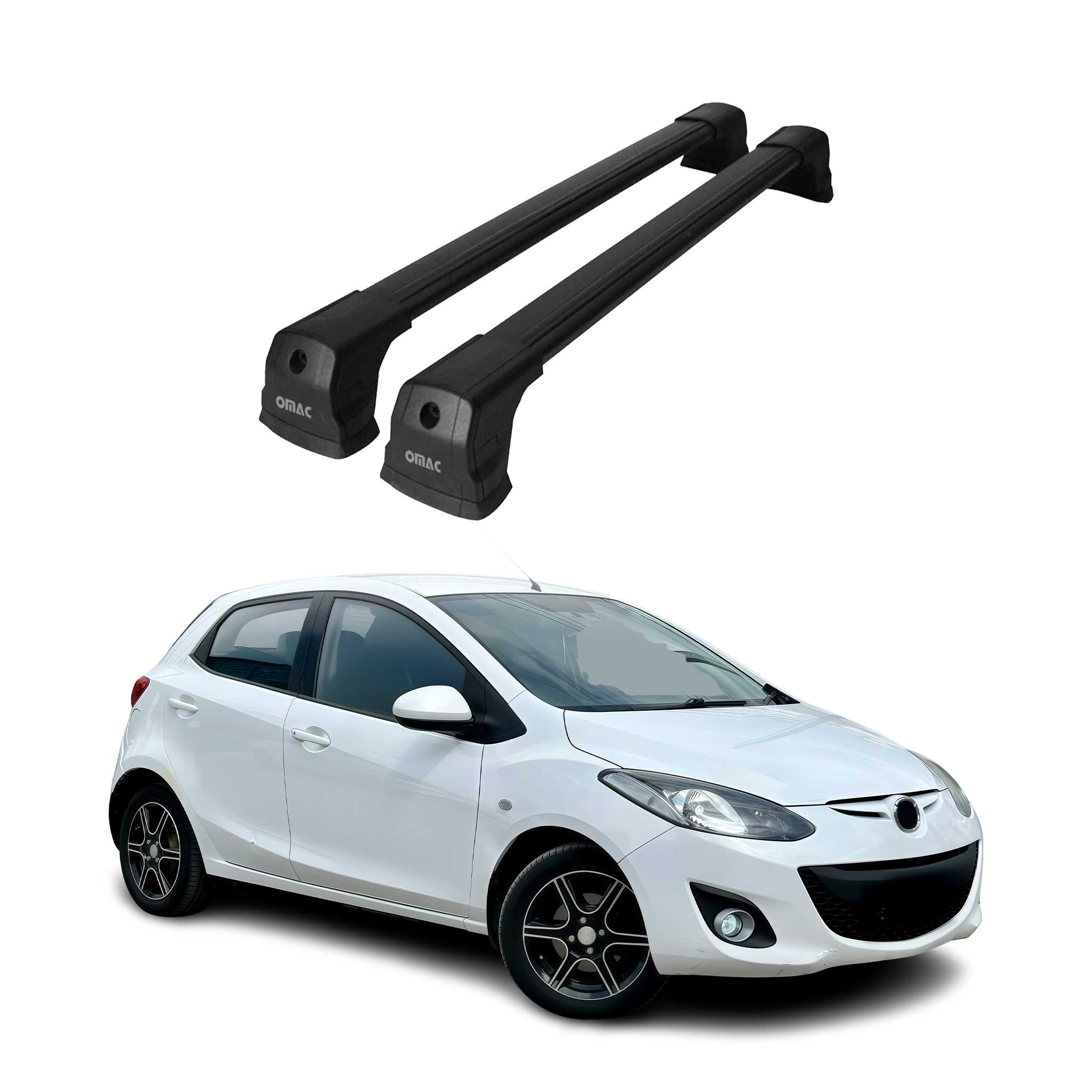 Barres de toit transversales pour Mazda 2 2007-2015 HB Berline Aluminium Noir