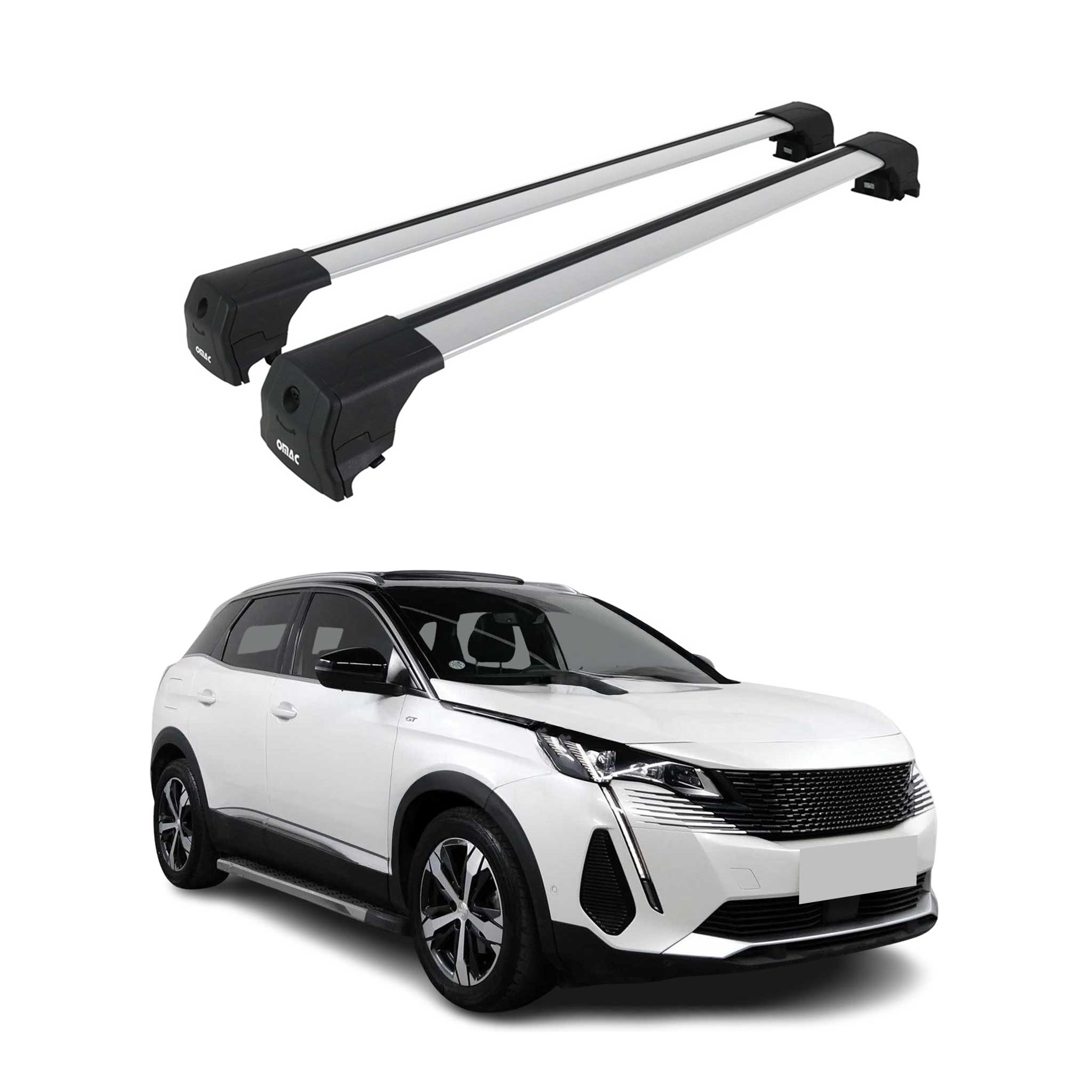 Barres De Toit Transversales pour Peugeot 3008 2017-2020 Aluminium Gris ABE