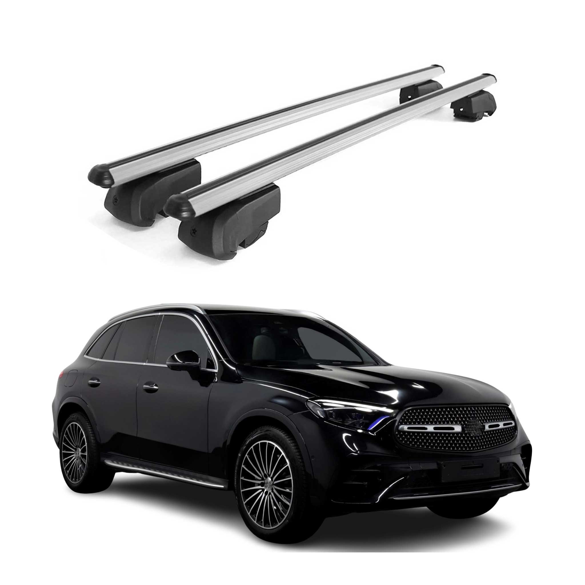 Barres de toit Transversales pour Mercedes GLC 2022-2026 ABE Aluminium Gris