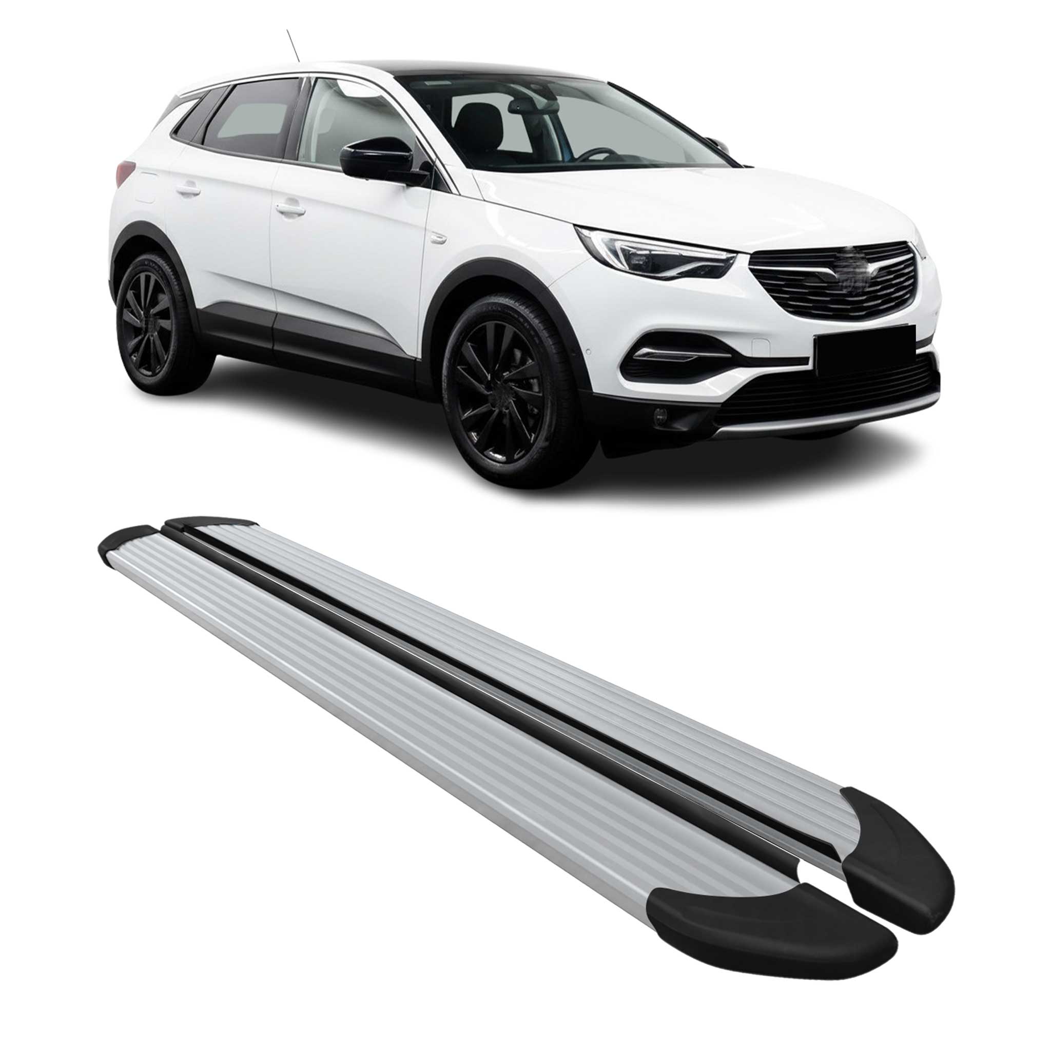 Marchepieds Latéraux pour Opel Grandland X 2017-2024 Aluminium Argent L1 Court