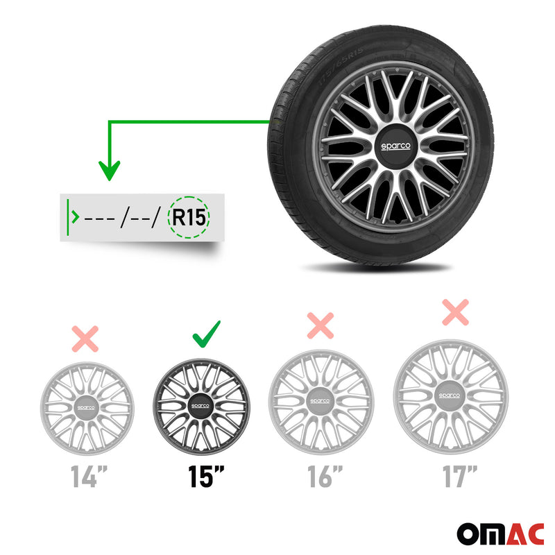 SPARCO Jeu Enjoliveurs de Roues 15 Pouces Argenté Gris en ABS 4 piéces