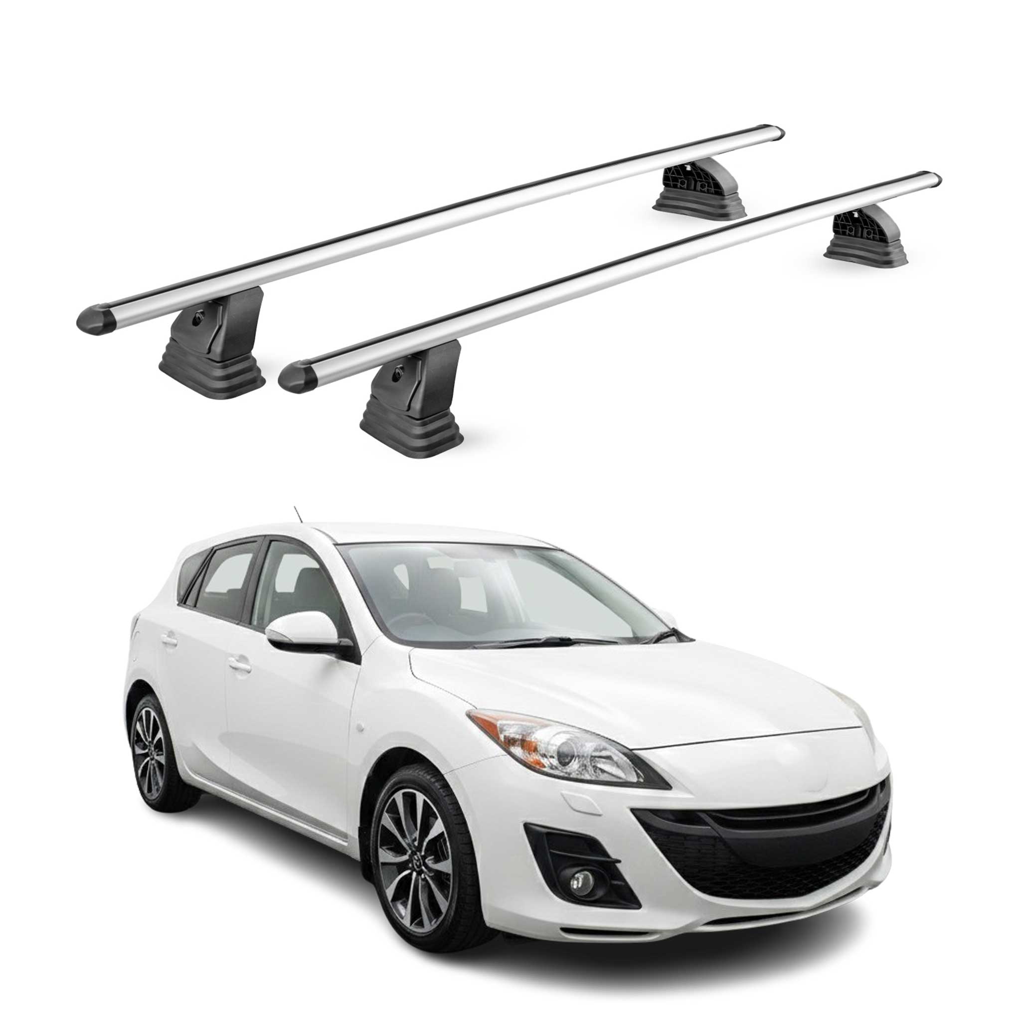 Barres de toit transversales Alu pour Mazda 3 II 2010-2013 TÜV 75 kg Gris 2Pcs