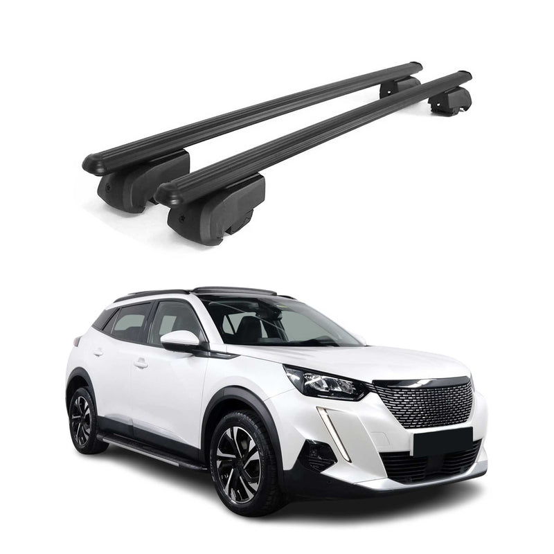 Barres de toit Transversales pour Peugeot 2008 2019-2023 Aluminium Noir ABE