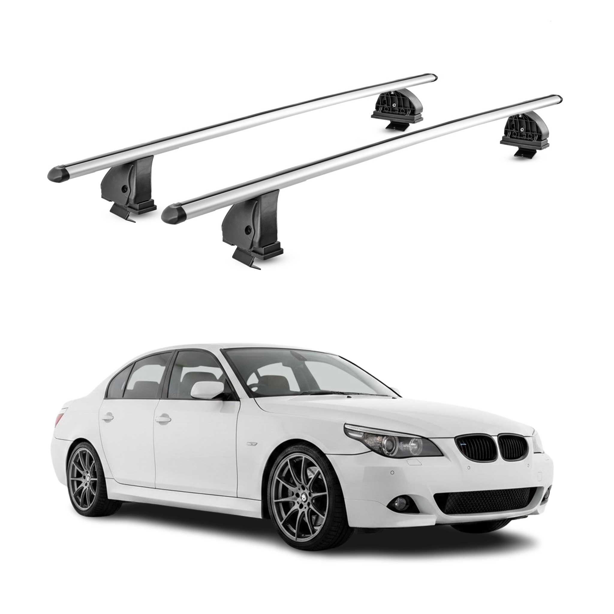 Barres de toit transversales Alu pour Bmw Serie 5 E60 2004-2010 TÜV Gris 2Pcs