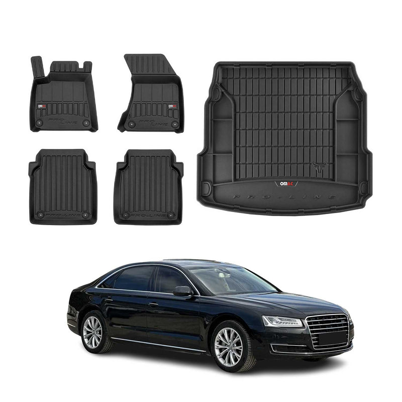 OMAC Kit Tapis de sol et coffre pour Audi A8 D4 2009-2018 Premium Noir