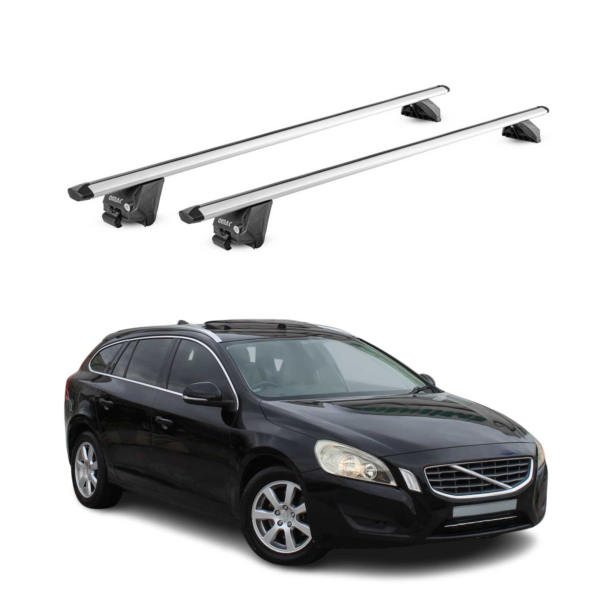Barres de toit transversales pour Volvo V60/Cross Country 2010-2018 Alu Gris ABE