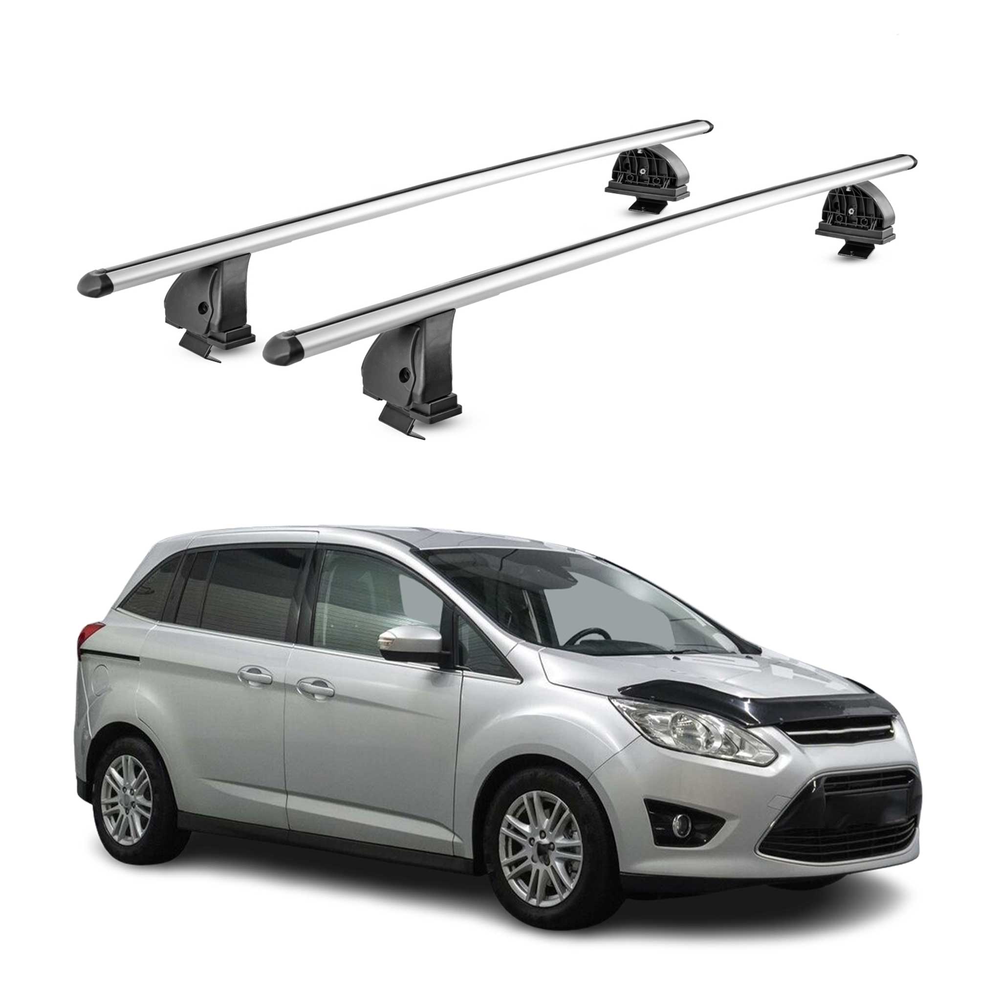 Barres de toit transversales Alu pour Ford C-Max II 2010-2019 TÜV 75 kg Gris 2x
