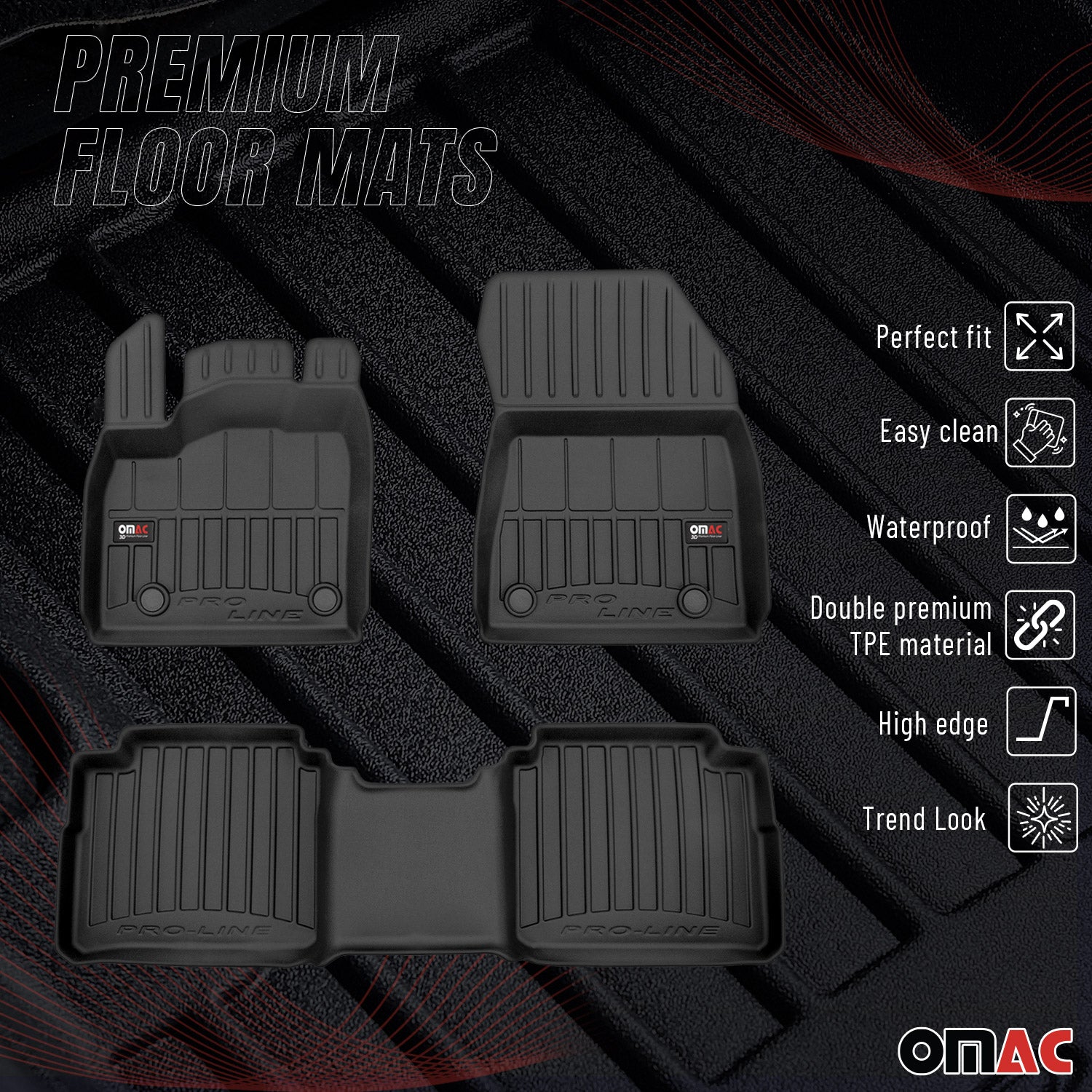 OMAC Tapis de sol pour Nissan X-Trail IV T33 2022- 2025 3 pièces en Caoutchouc