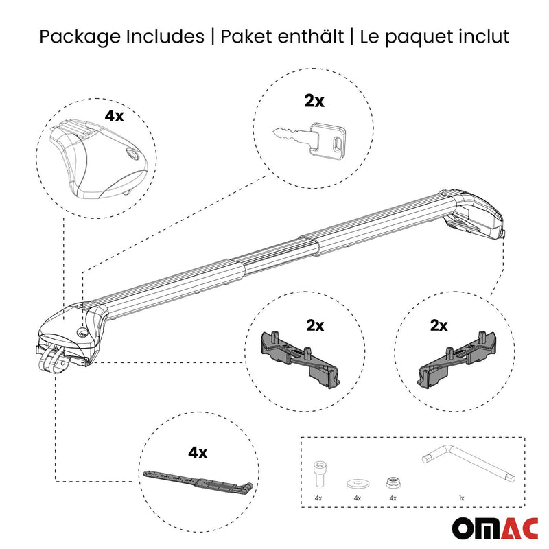 Barres de toit transversales TÜV pour Toyota Verso 2009-2017 Gris Argenté 2x