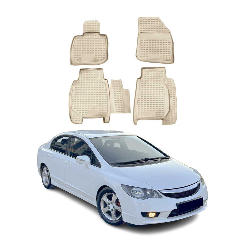 Tapis de sol pour Honda Civic VIII 2005-2011 en caoutchouc TPE 3D Beige 4Pcs
