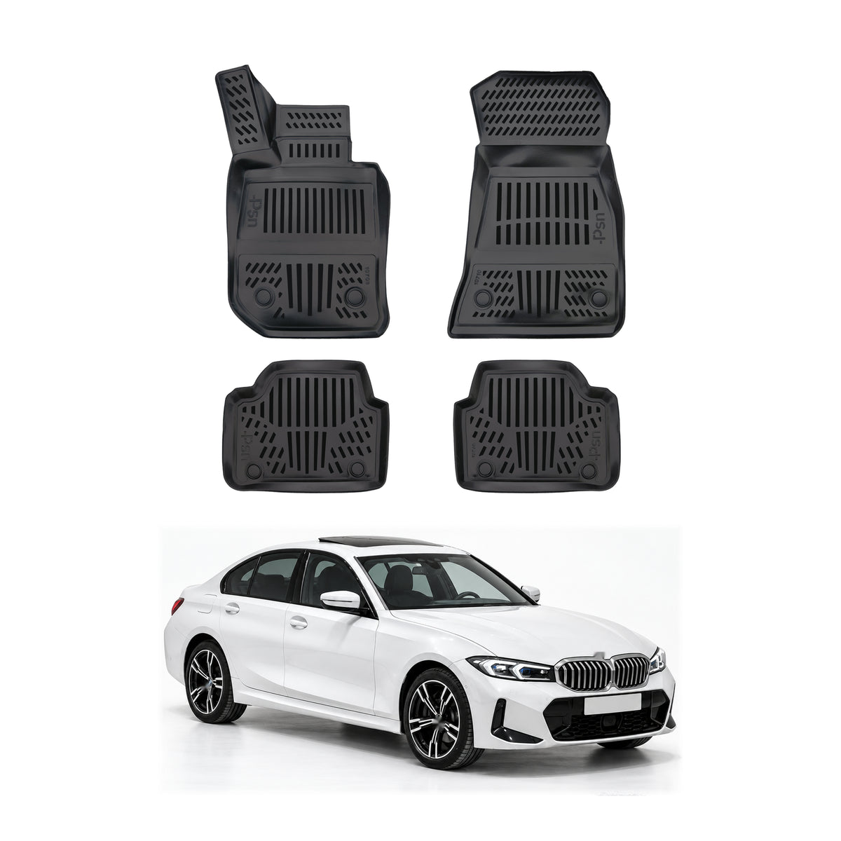 Tapis de sol pour BMW 3 Série G20 2018-2026 Noir 3D en Caoutchouc TPE 4Pcs