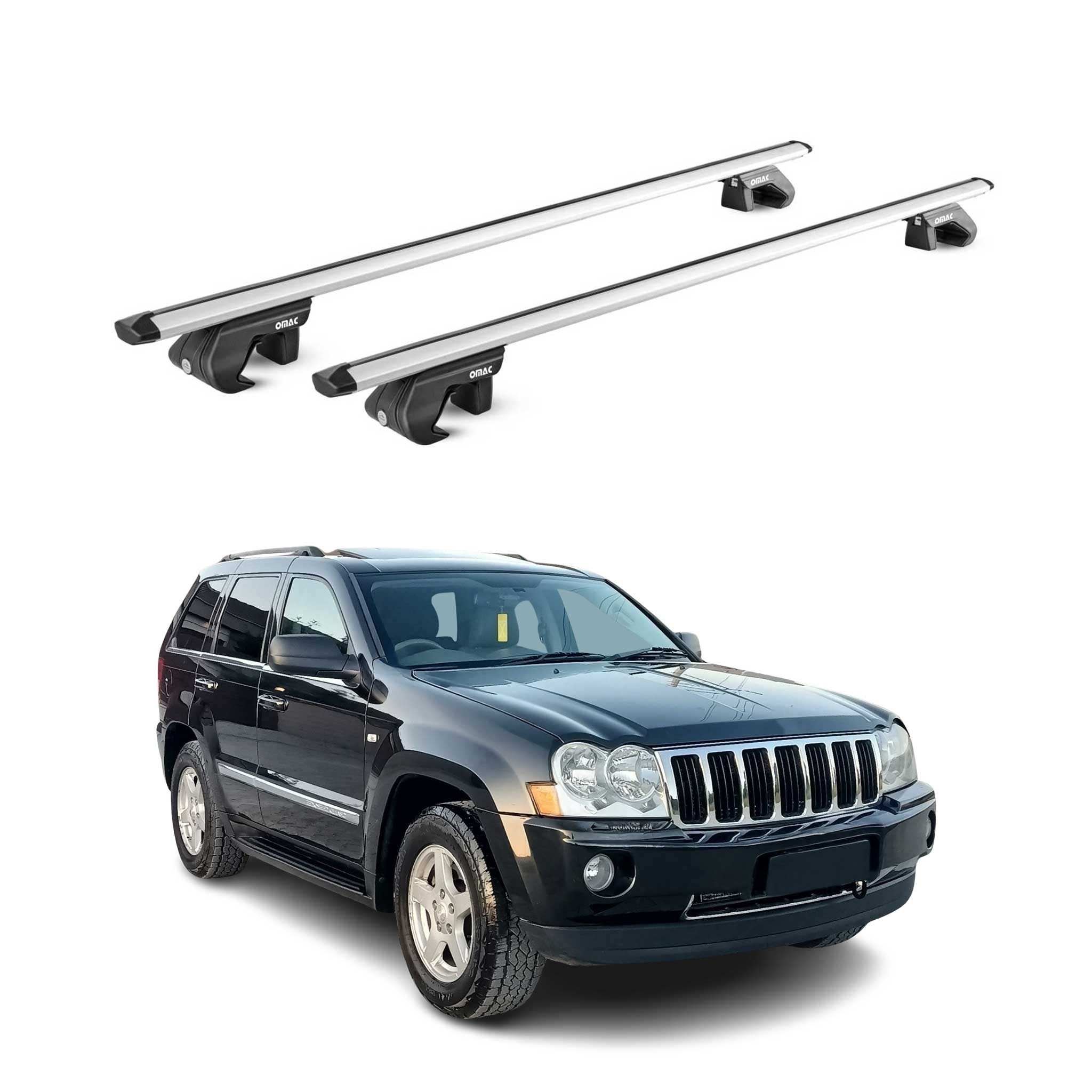 Barres de toit transversales ABE pour Jeep Grand Cherokee WK 2005-11 Alu Gris 2x