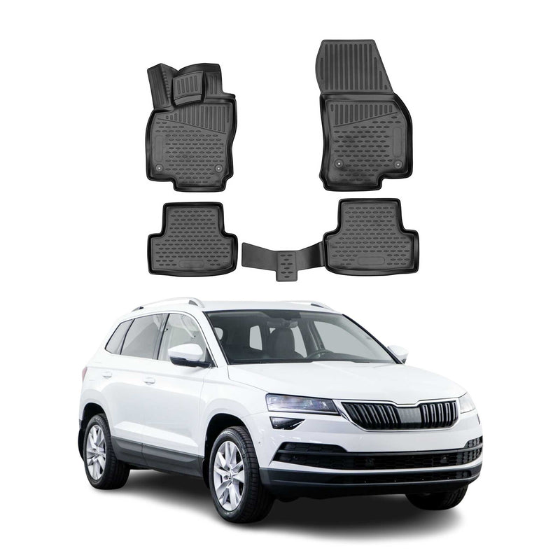 OMAC Tapis de sol pour Skoda Karoq 2017-2025 sur mesure en caoutchouc Noir
