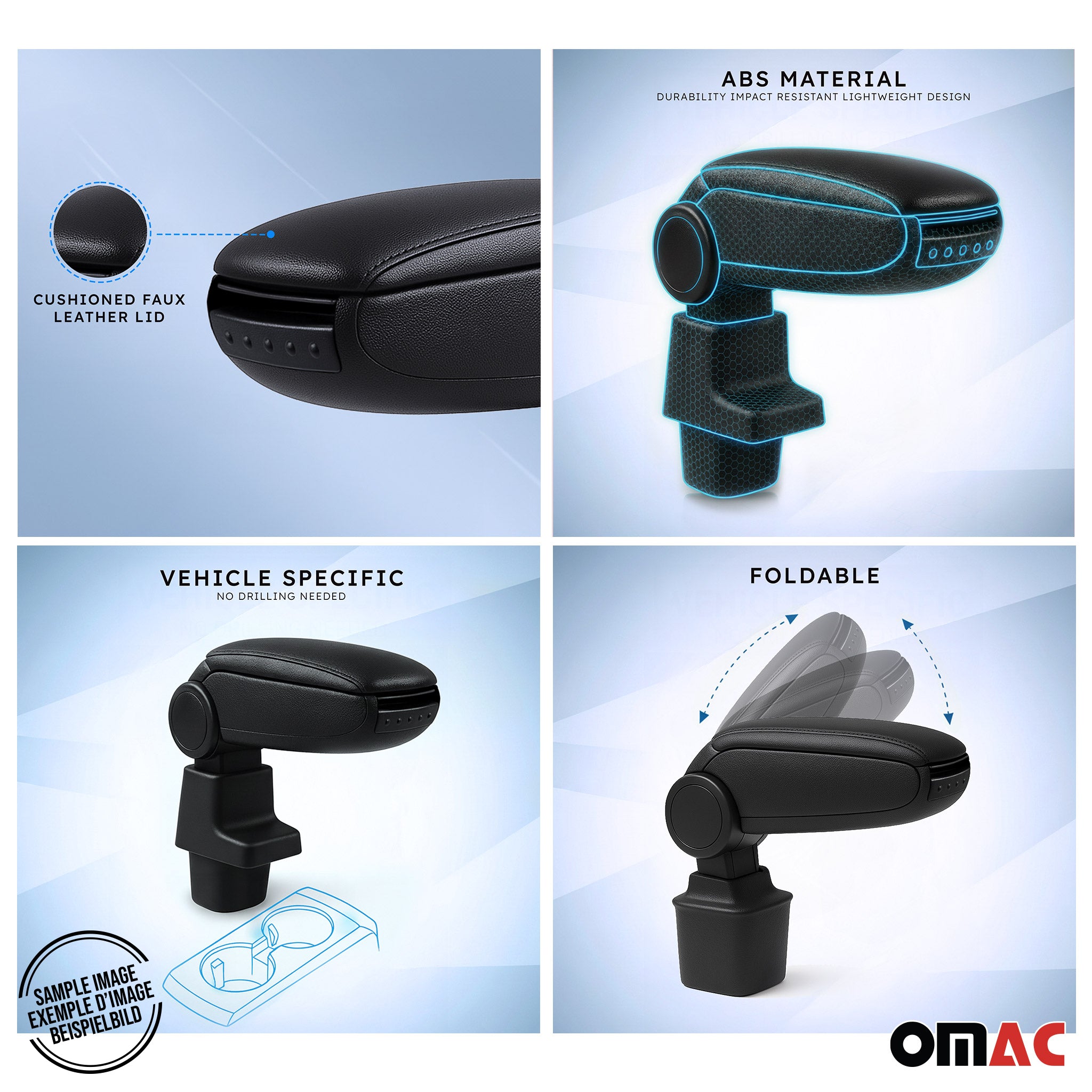 Accoudoir pour Ford Fiesta Break Berline 2009-2016 Vinyl Abs Noir