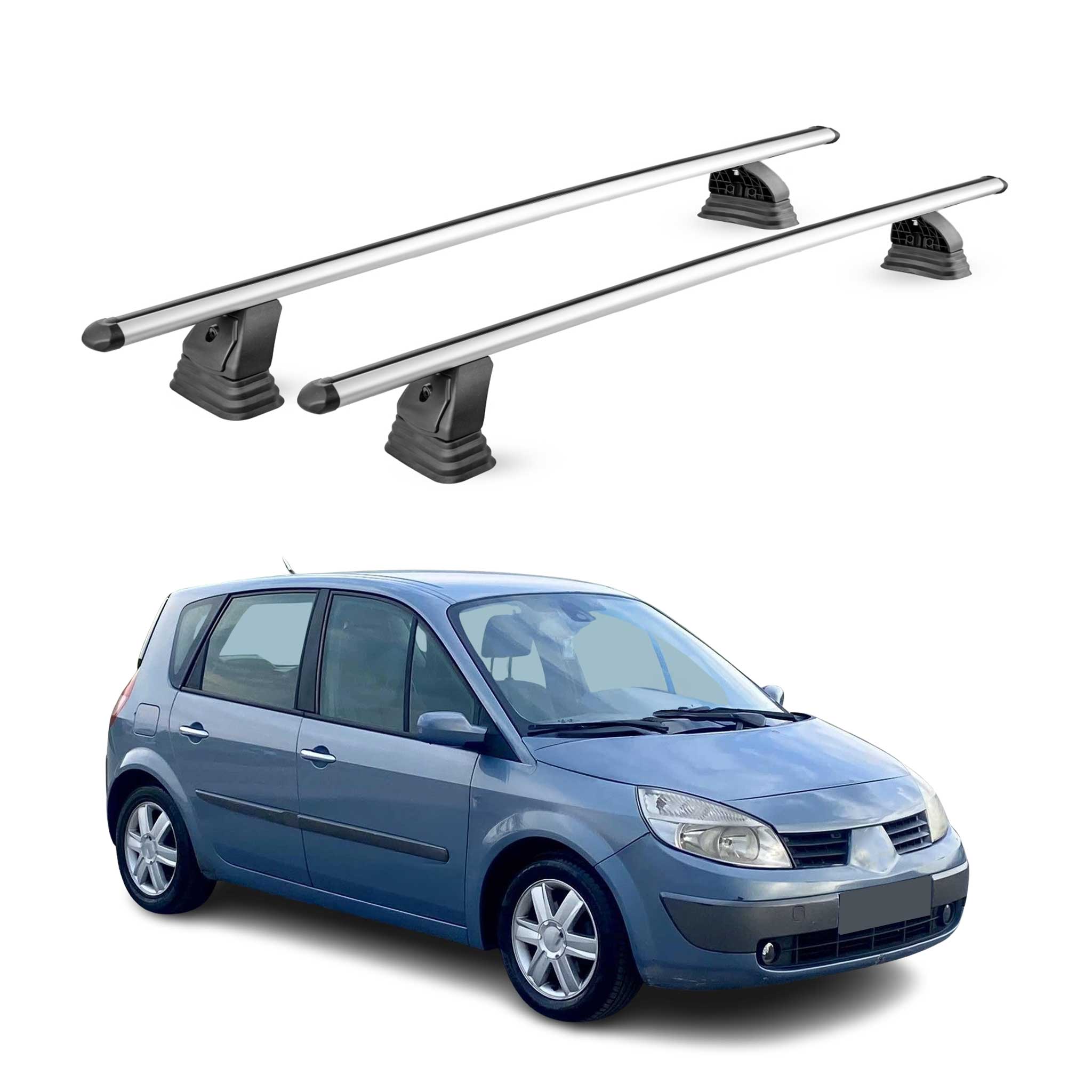 Barres de toit transversales Alu pour Renault Scenic II 2003-2009 TÜV Gris 2Pcs
