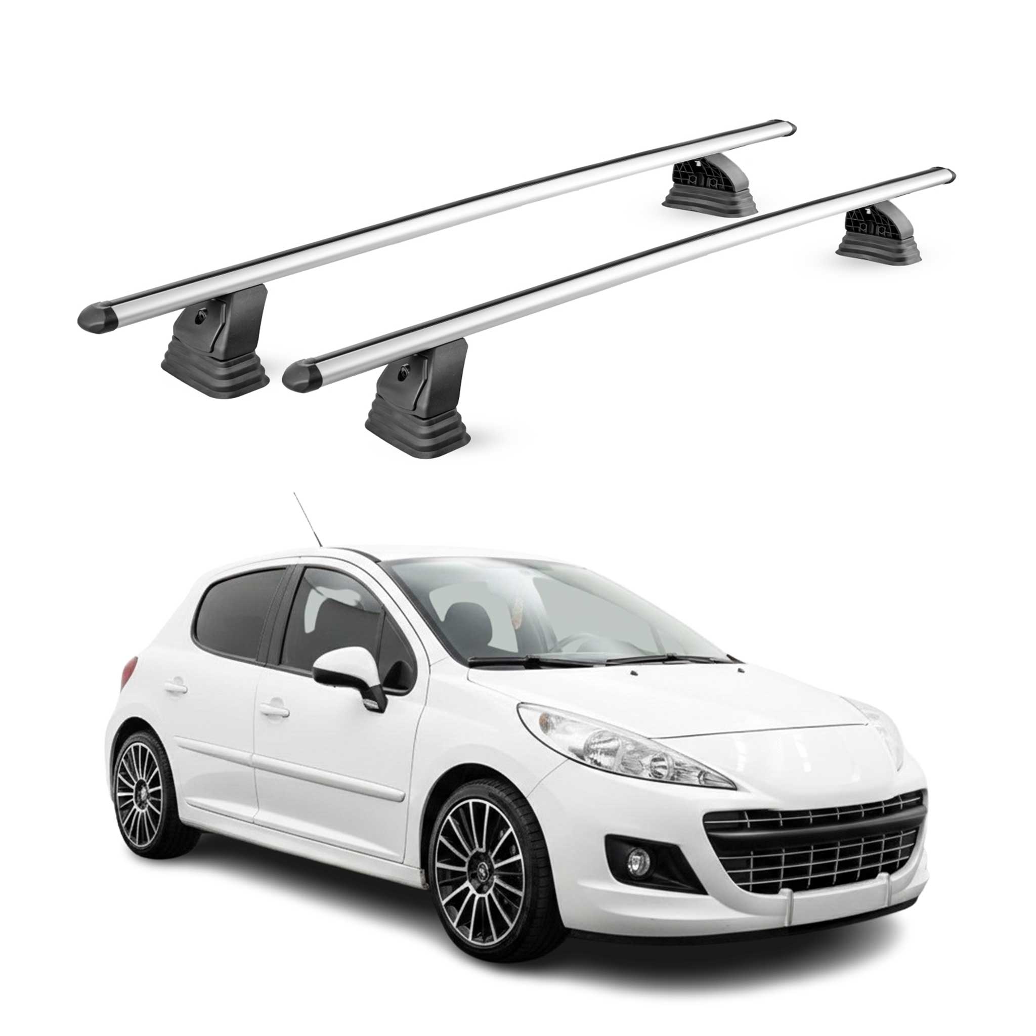 Barres de toit transversales Alu pour Peugeot 207 2006-2015 TÜV 75 kg Gris 2Pcs