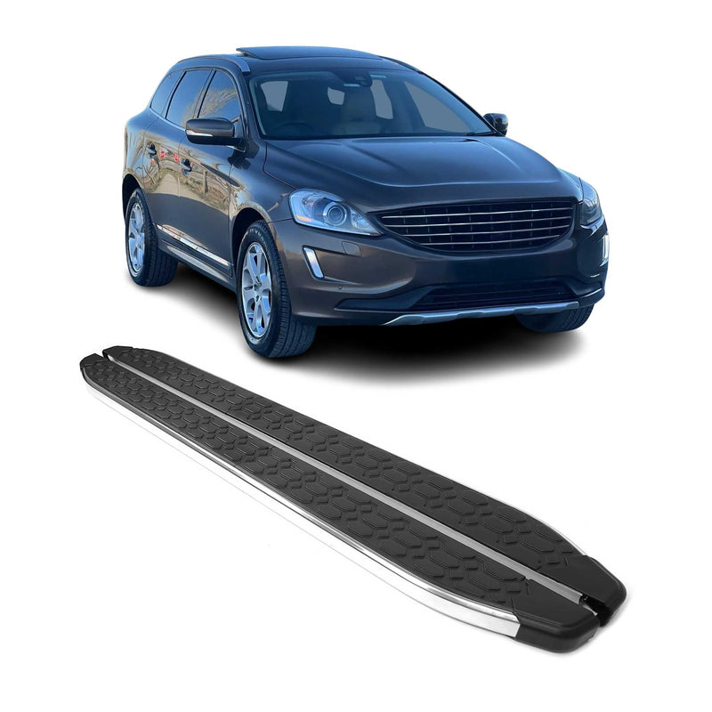 Marchepieds Latéraux pour Volvo XC60 2009-2017 inox Brillant Argent Noir 2Pcs