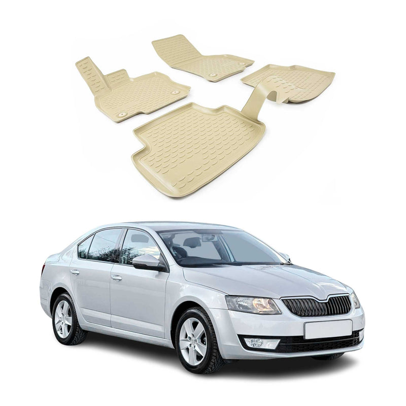 Tapis de sol pour Skoda Octavia III 2013-2025 en caoutchouc TPE 3D Beige 4Pcs