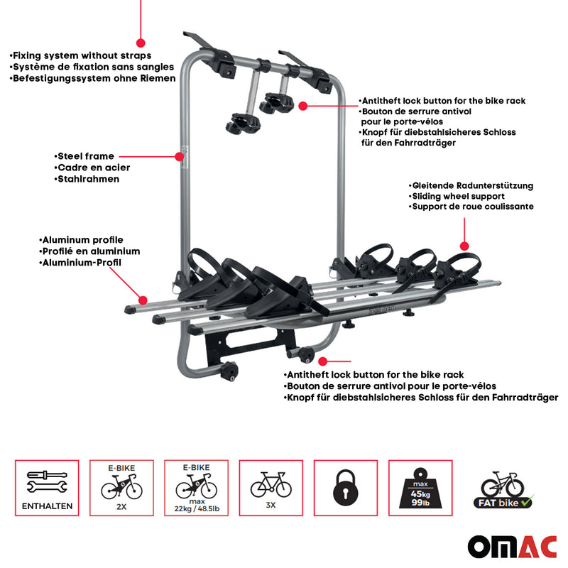 Menabo Shadow porte-vélos sur hayon pour VW Caddy 4 IV 2015-2021 Alu TÜV