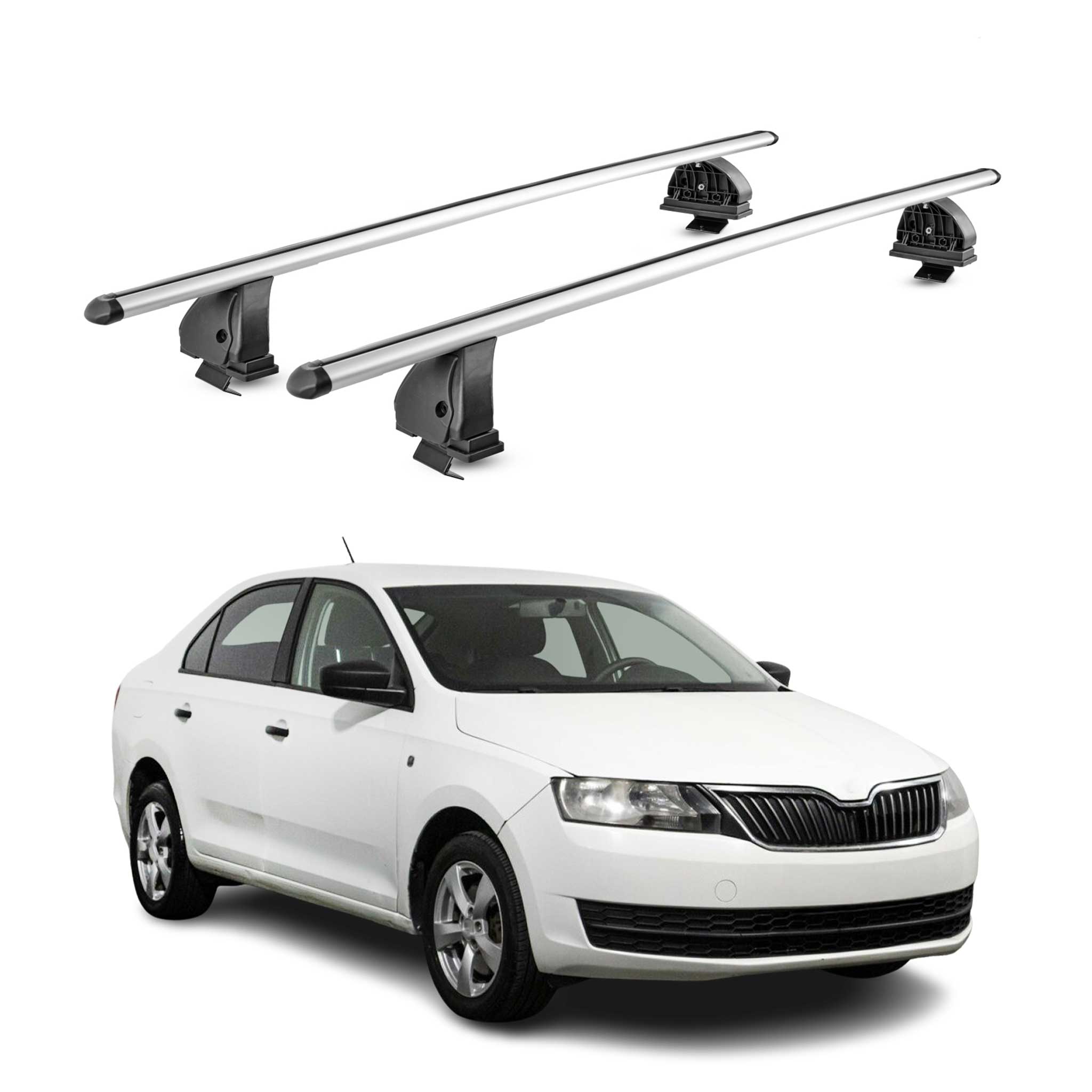 Barres de toit transversales Alu pour Skoda Rapid 2012-2019 TÜV 75 kg Gris 2Pcs