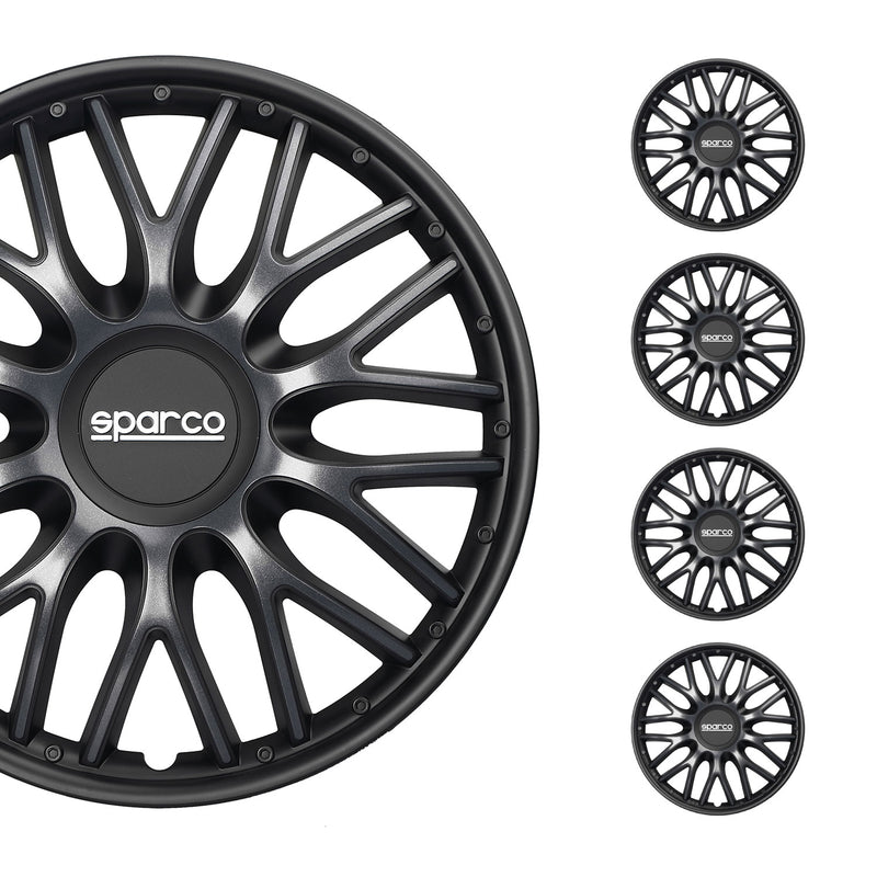 SPARCO Jeu Enjoliveurs de Roues 15 Pouces Gris, Noir en ABS 4 piéces