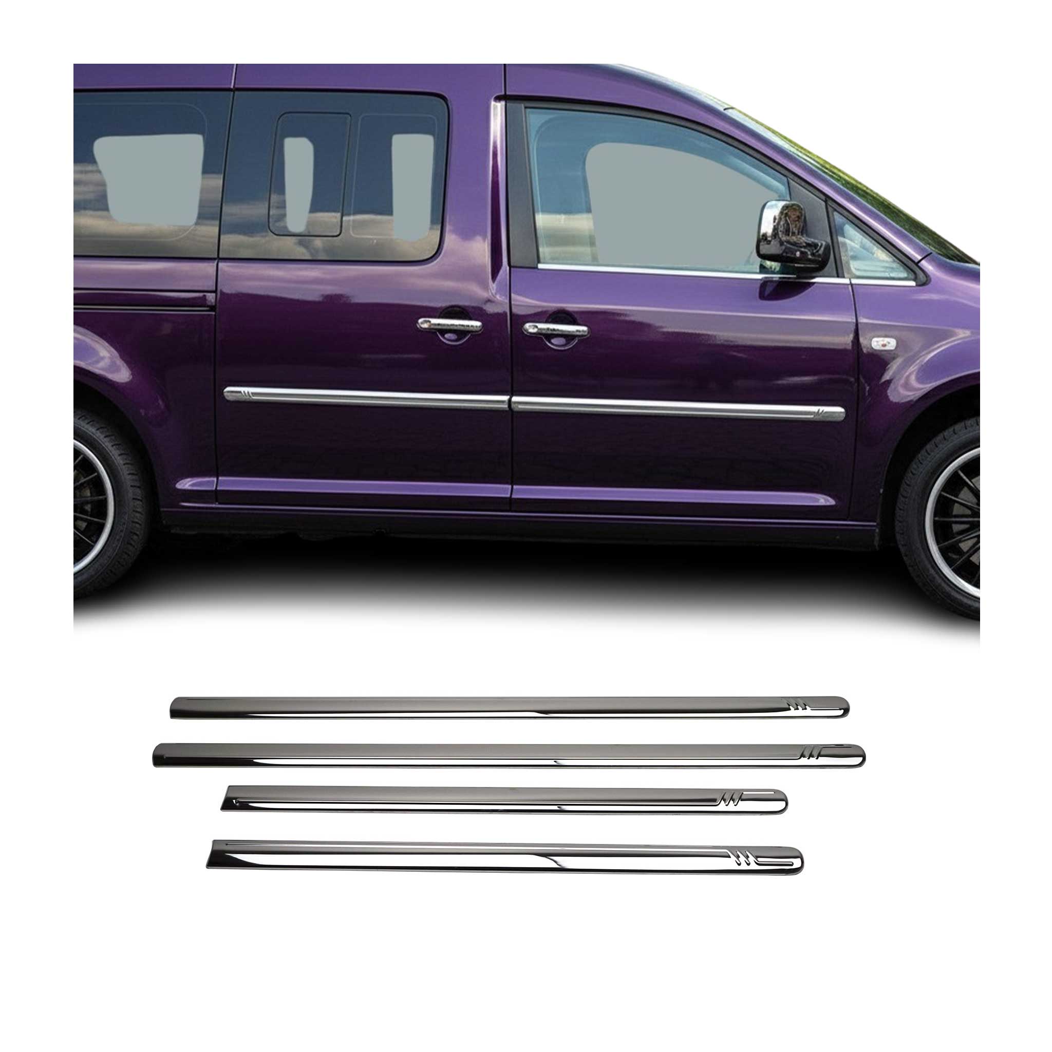 Garniture Baguette de porte latérale pour VW Caddy 2003-2015 chromé inox 4Pcs