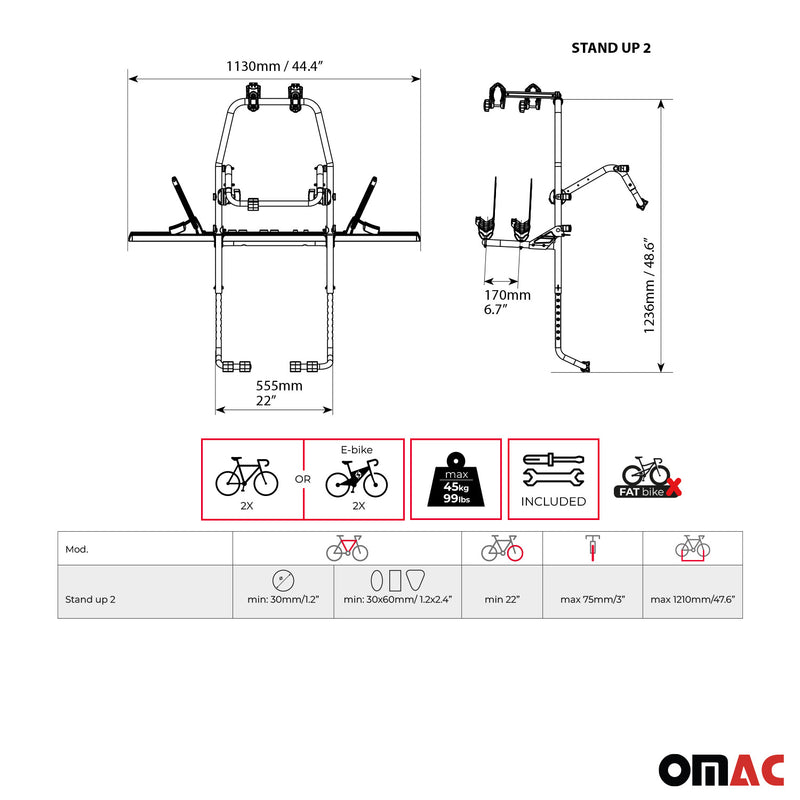 MENABO Porte-vélos sur Hayon pour Audi A4 Avant 1994-2015 2 Vélos