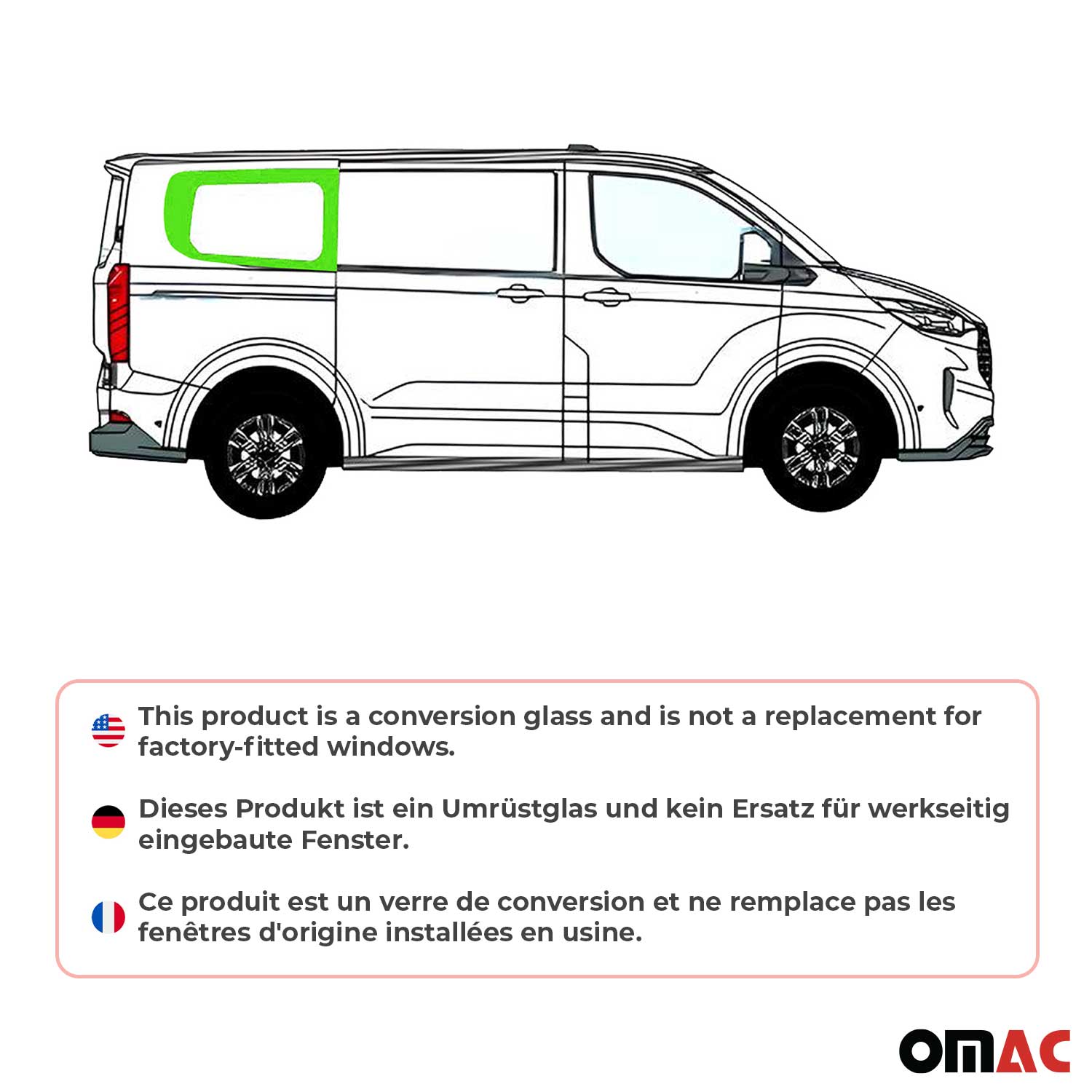 Vitre de Porte pour Ford Transit Custom 2023-2026 L1 Arrière Droit Verre fixe