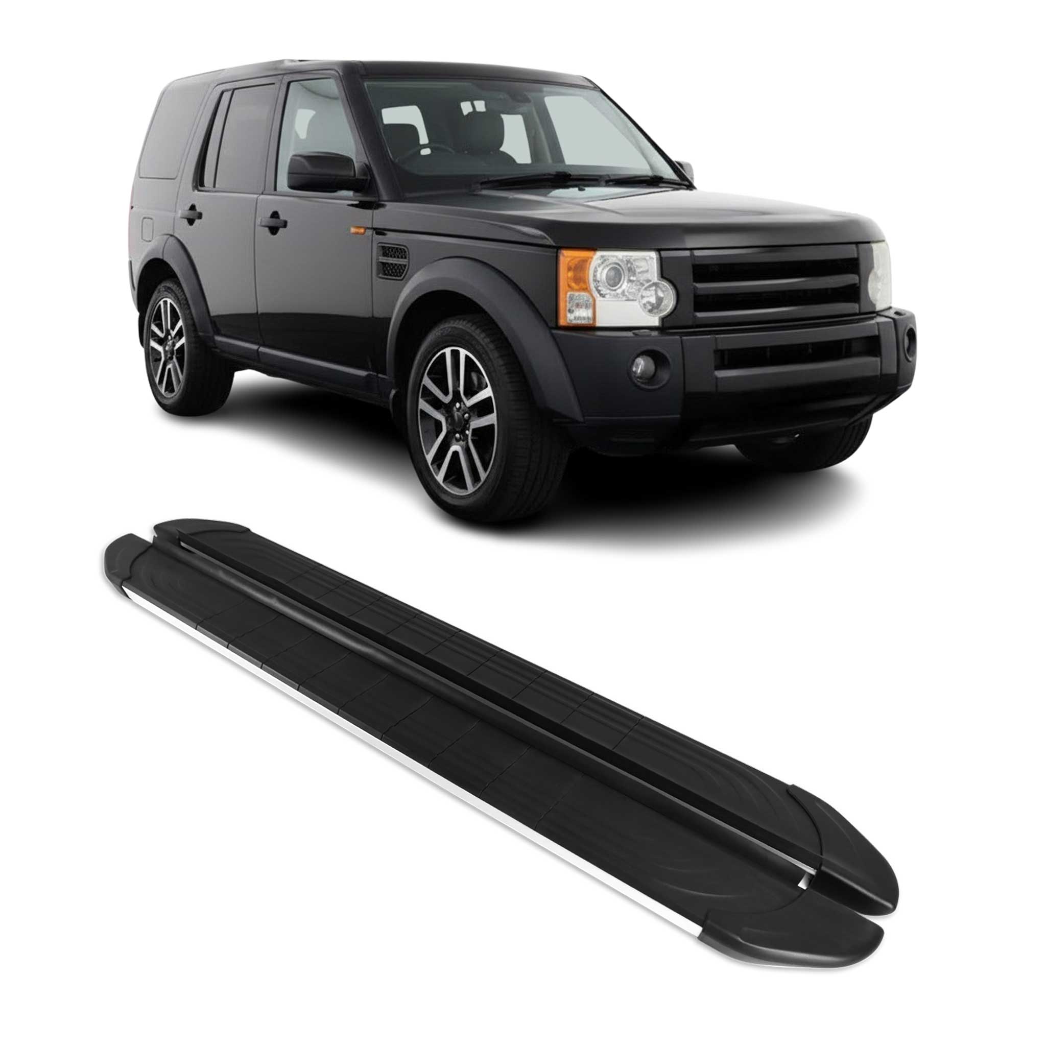 Marchepieds Latéraux pour Land Rover Discovery III 2004-2009 Alu Gris Noir 2Pcs