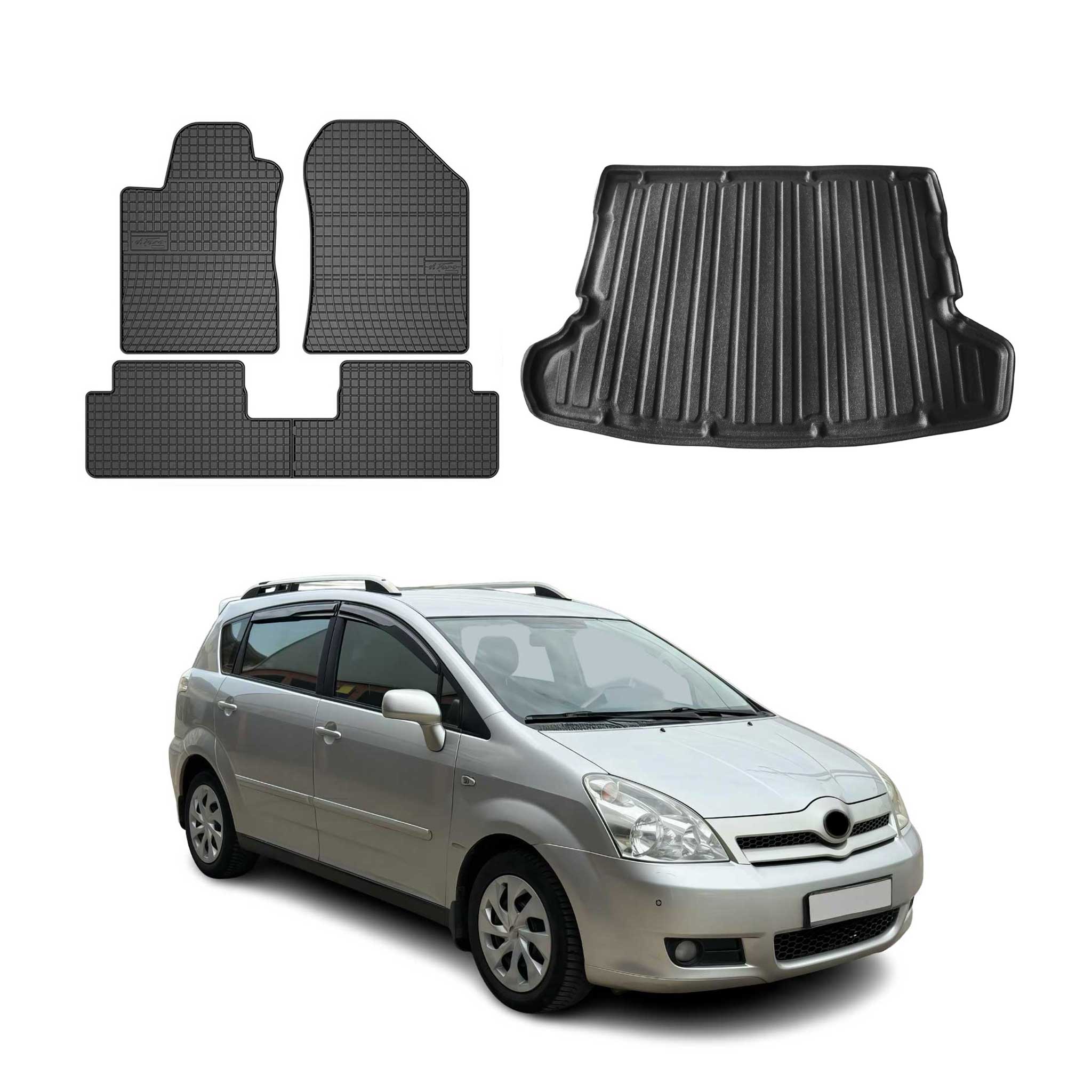 Kit Tapis de sol et coffre pour Toyota Corolla Verso 2004-2009 TPE Noir