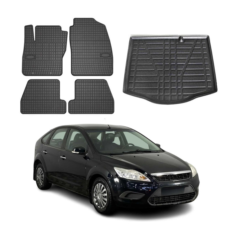 Kit Tapis de sol et coffre pour Ford Focus mk2 2004-2011 5Portes TPE Noir