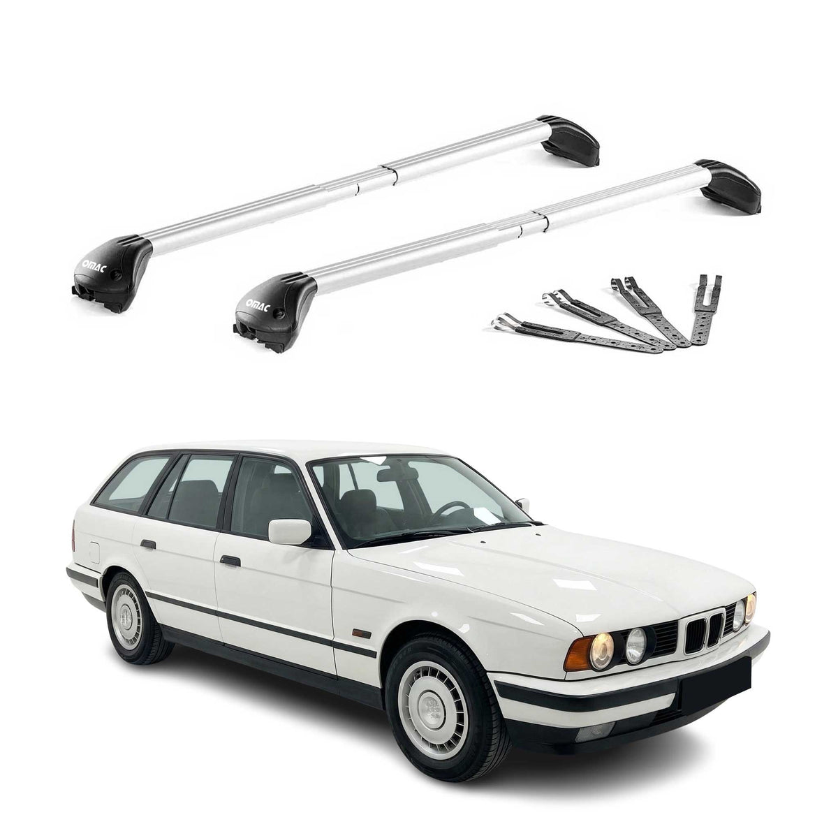 Barres de toit pour BMW Serie 5 Touring E34 E39 E61 1991-2011 5P Gris 2x ABE