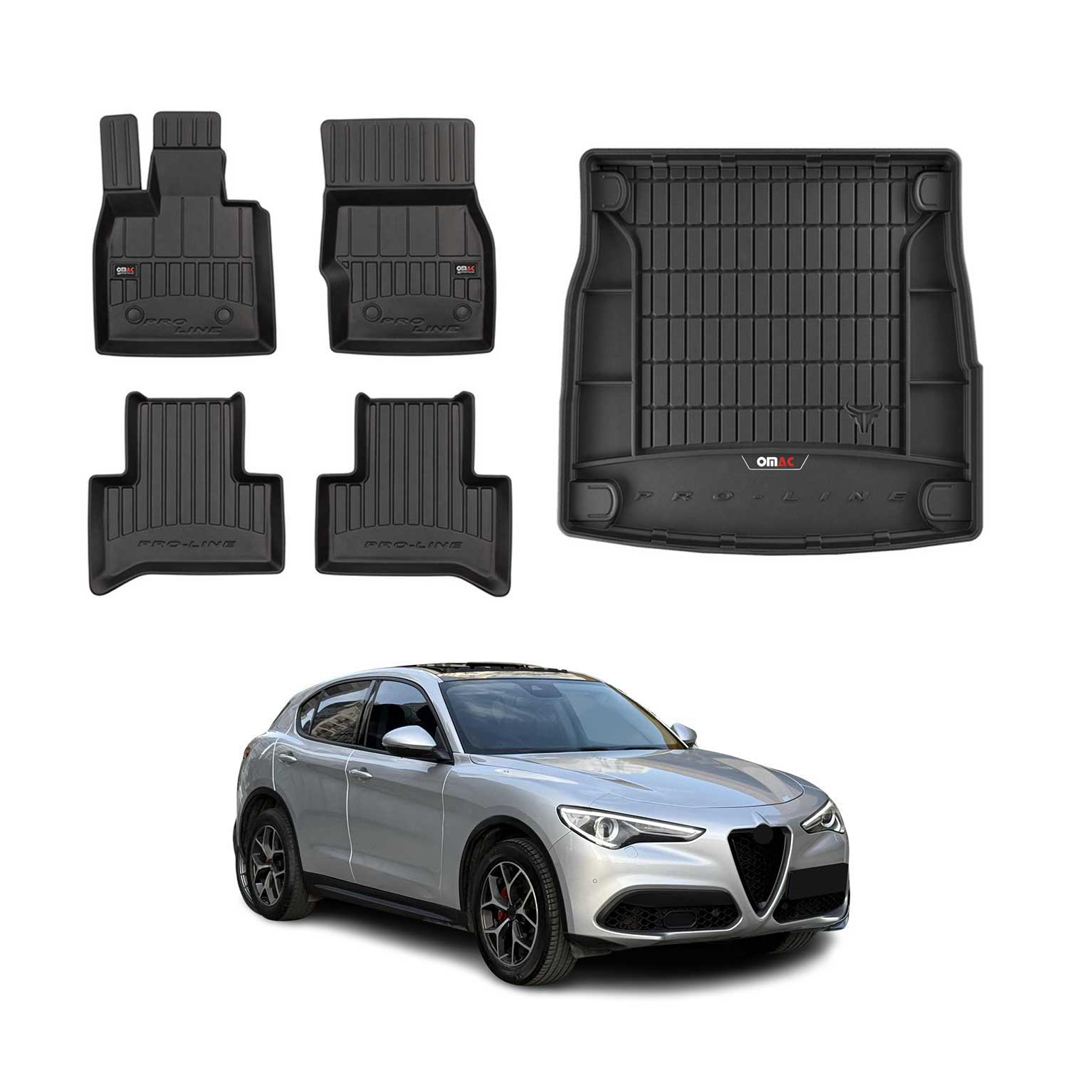 OMAC Kit Tapis de sol et coffre pour Alfa Romeo Stelvio 2016-2026 Premium Noir