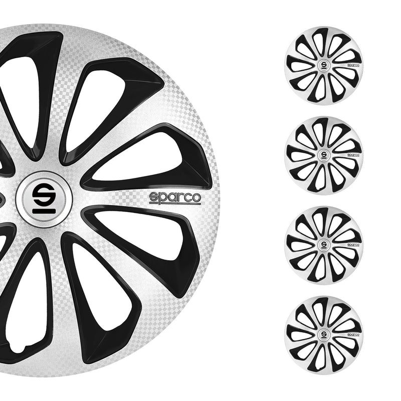 SPARCO Jeu Enjoliveurs de Roues 14 Pouces Argenté Carbone Noir