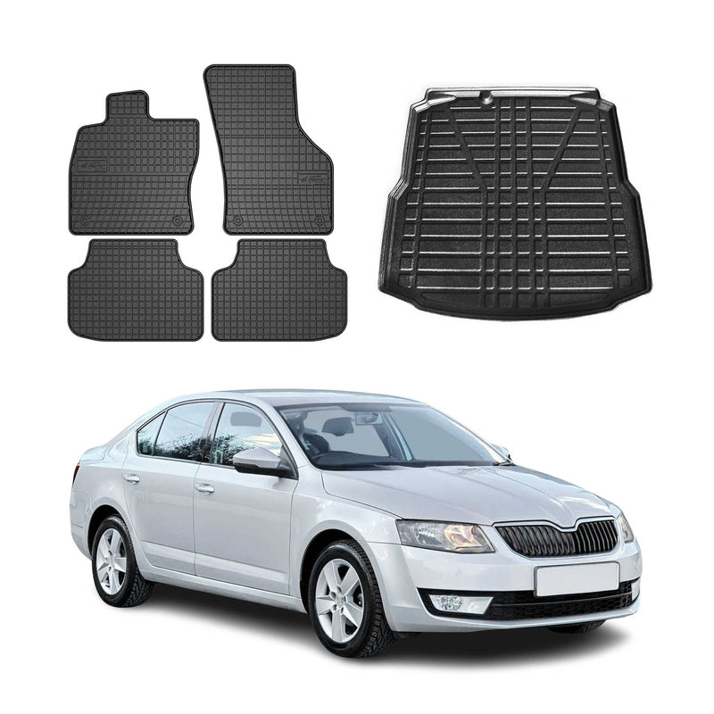 Kit Tapis de sol et coffre pour Skoda Octavia 2013-2019 Berline TPE Noir