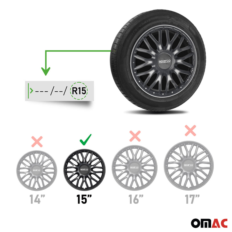 SPARCO Jeu Enjoliveurs de Roues 15 Pouces Gris, Noir en ABS 4 piéces