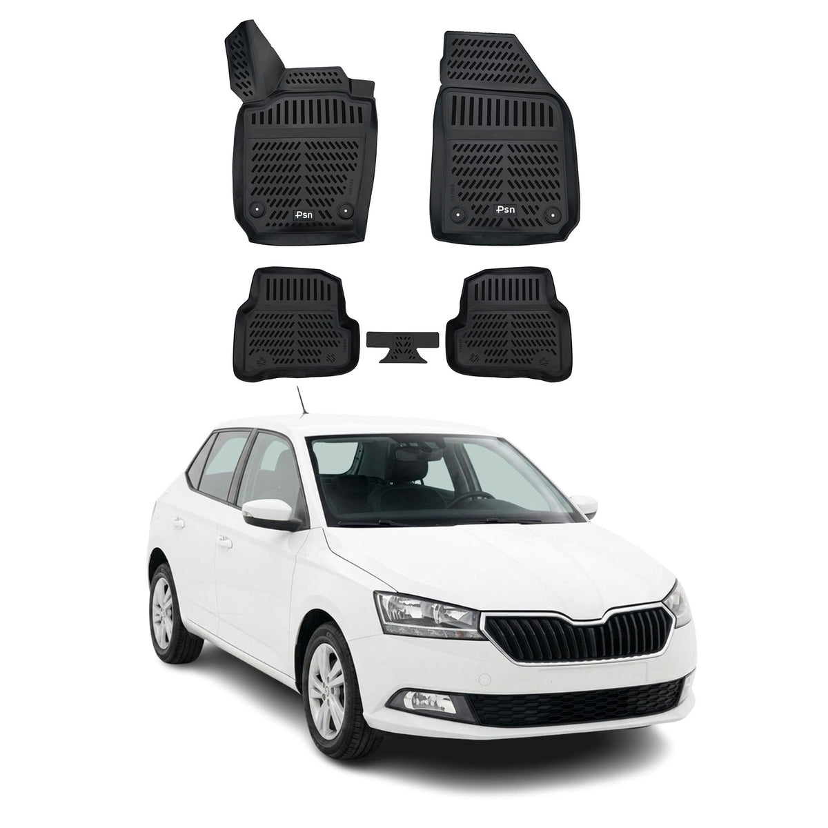 Tapis de sol pour Skoda Fabia 3 2014-2022 Noir 3D en Caoutchouc TPE 4Pcs