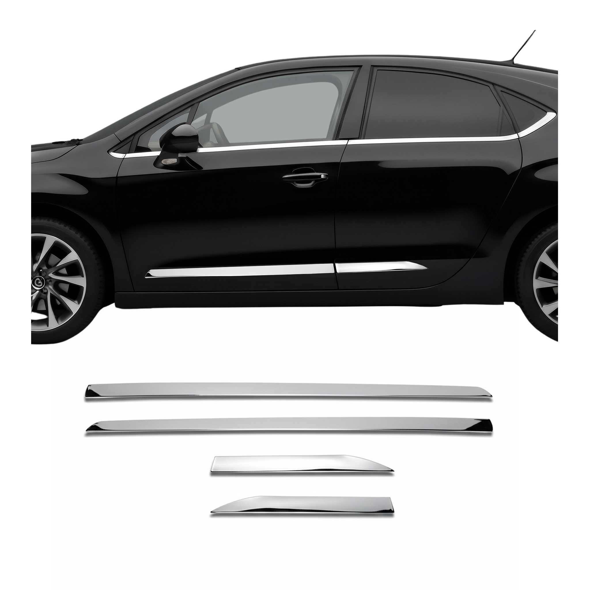 Bandes latérales de porte pour Citroën DS4 2011-2018 4 Pcs en Acier Silver